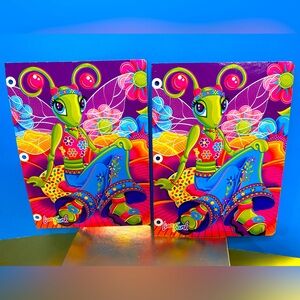 LISA FRANK VTG FANTASTIC WORLD DIVA DRAGONFLY 3 HOLE BINDER DIVIDERS SET OF 2